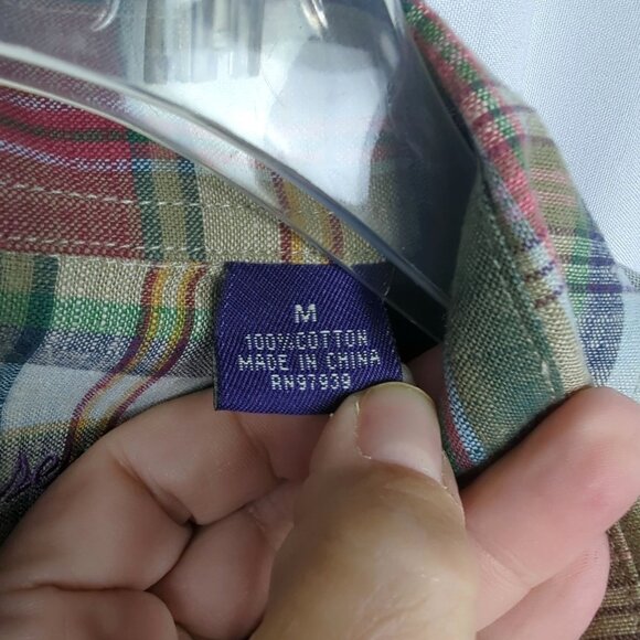 Alan Flusser Button Down Medium Plaid Green NWT - Picture 8 of 9
